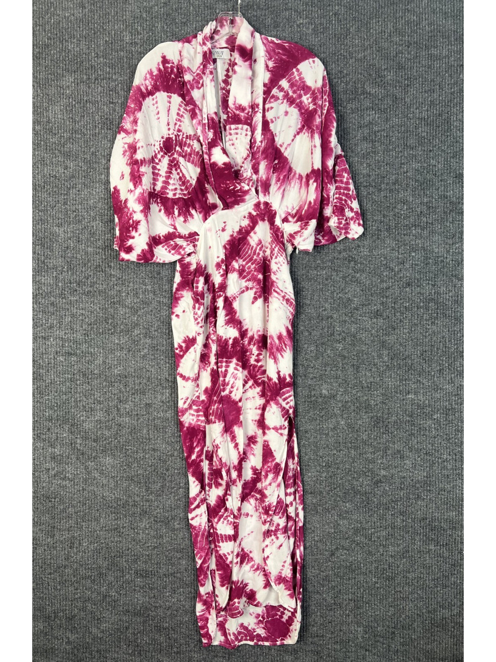 SWF Magenta Tie Dye Plunge Dress Size Small Maxi V Neck Rayon Flowy